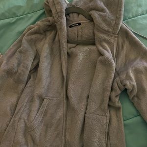 Grey Fluffy Zip Up Jacket